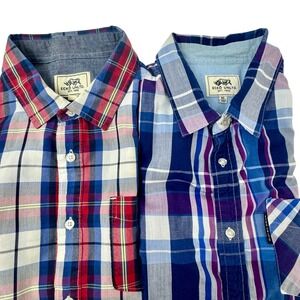 Ecko Unltd Mens XL Plaid Short Sleeve Button Down Shirt Red White Blue Casual